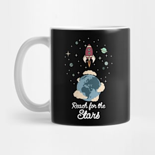 Reach for the Stars Motivational Rocket Design Mug